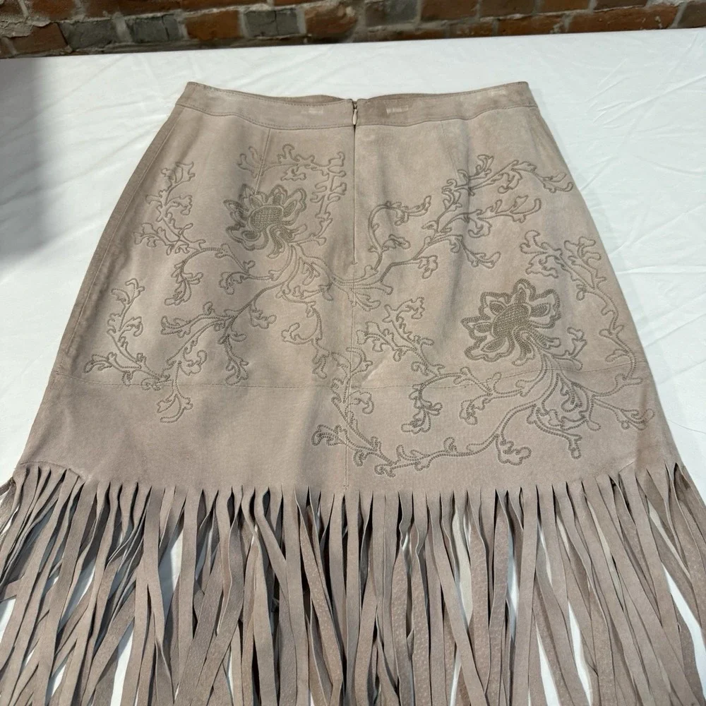 Lili Le Rose Collection Leather Fringe Skirt Floral Embroidery‎ Size 12